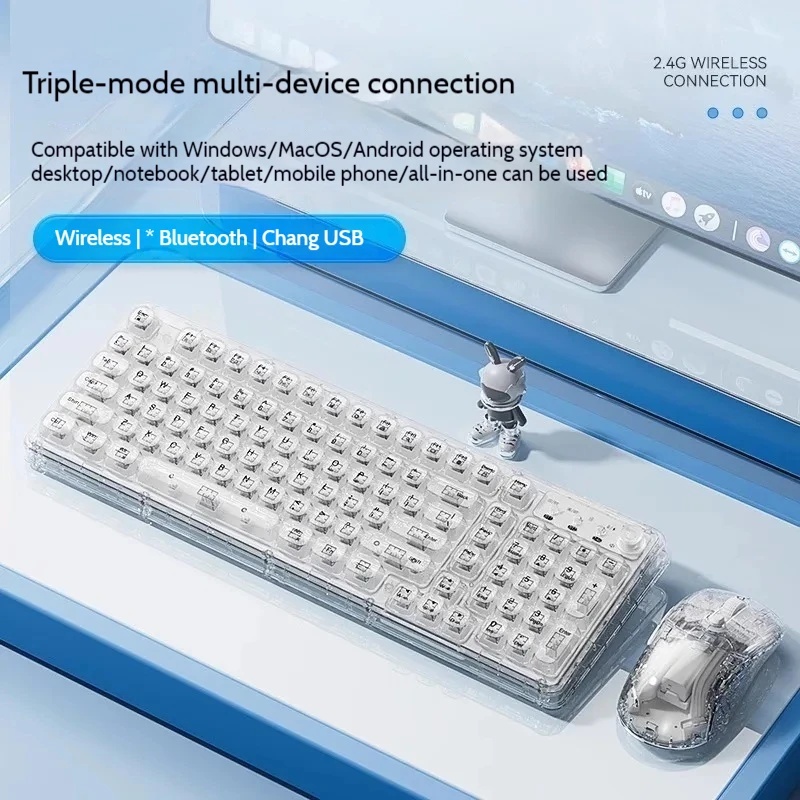 Keyboard Gaming Transparent - Ice Crystal Transparent Wireless Bluetooth Keyboard