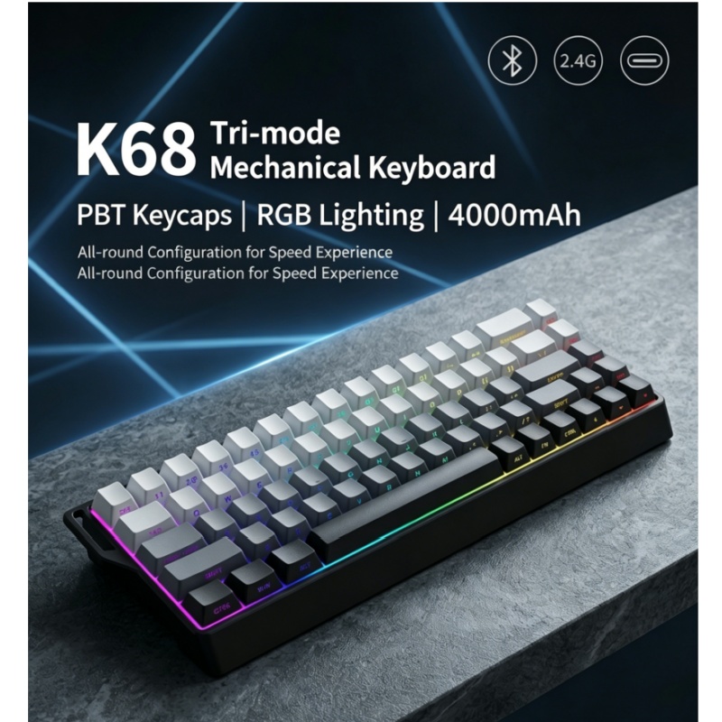 K68 RGB Backlight Three-Dimens - đánh giá và giá Gaming Keyboard Bluetooth