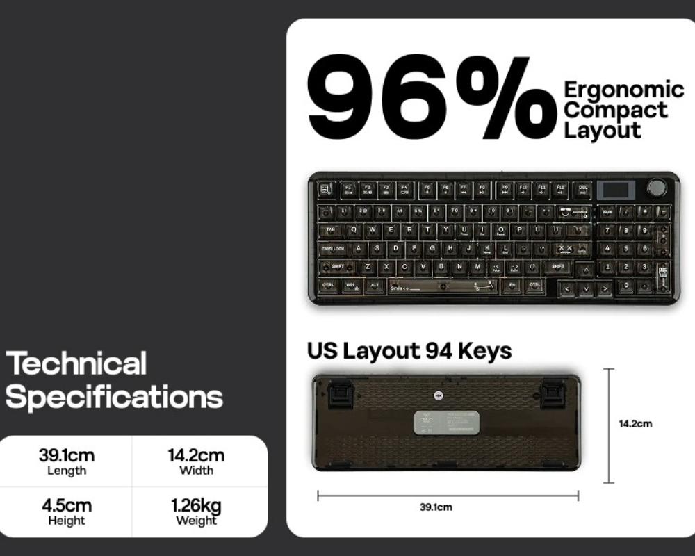AULA F-NB98 96% ANSI US Layout - đánh giá và giá Keyboard Gaming Transparent