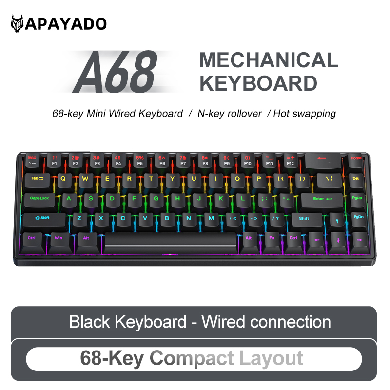 APAYADO A68 Wired Mechanical K - đánh giá và giá Gaming Keyboard Blue Switches